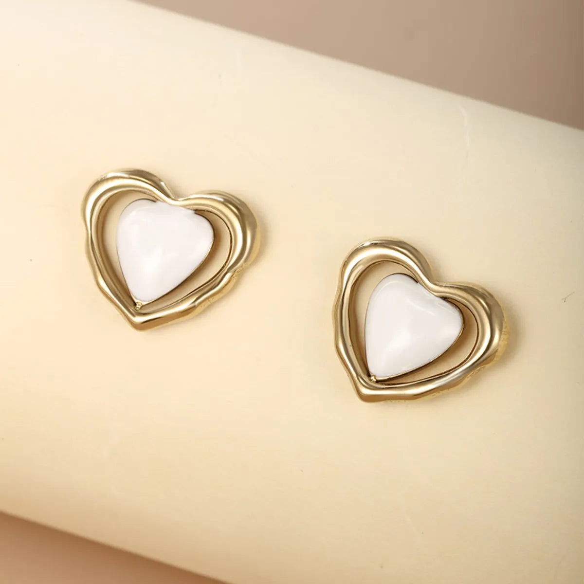 1 Pair Cute Sweet Heart Shape Enamel Plating Metal Stainless Steel 14k Gold Plated Ear Studs