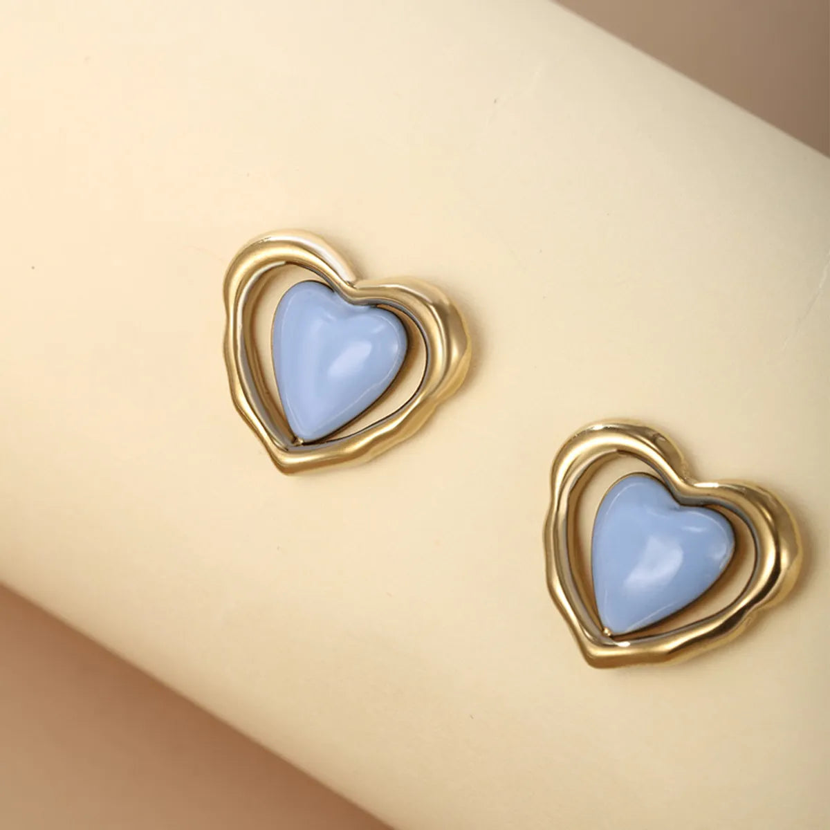 1 Pair Cute Sweet Heart Shape Enamel Plating Metal Stainless Steel 14k Gold Plated Ear Studs