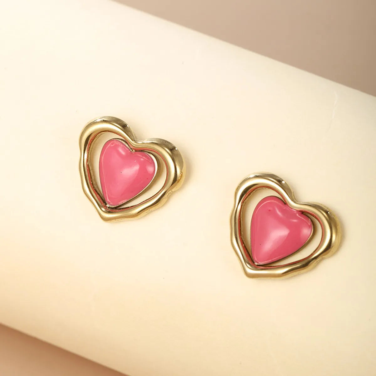 1 Pair Cute Sweet Heart Shape Enamel Plating Metal Stainless Steel 14k Gold Plated Ear Studs