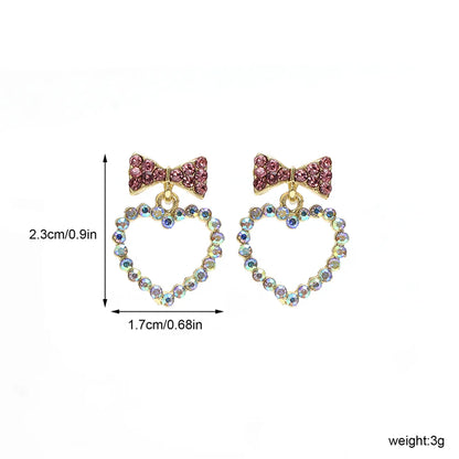 1 Pair Cute Sweet Heart Shape Hollow Out Inlay Alloy Artificial Gemstones Ear Studs