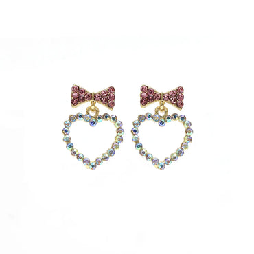 1 Pair Cute Sweet Heart Shape Hollow Out Inlay Alloy Artificial Gemstones Ear Studs