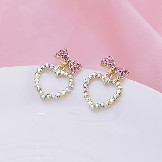 1 Pair Cute Sweet Heart Shape Hollow Out Inlay Alloy Artificial Gemstones Ear Studs