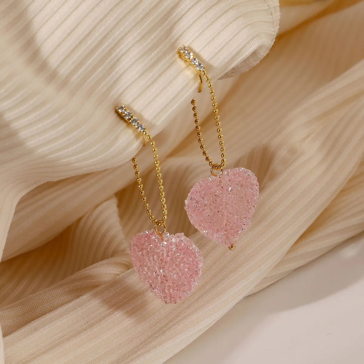 1 Pair Cute Sweet Heart Shape Plating Inlay Copper Rhinestones 18K Gold Plated Drop Earrings