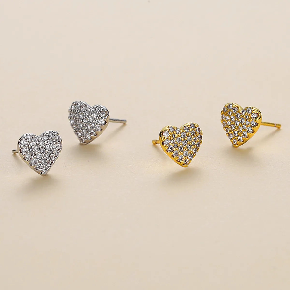 1 Pair Cute Sweet Heart Shape Plating Inlay Copper Zircon Ear Studs