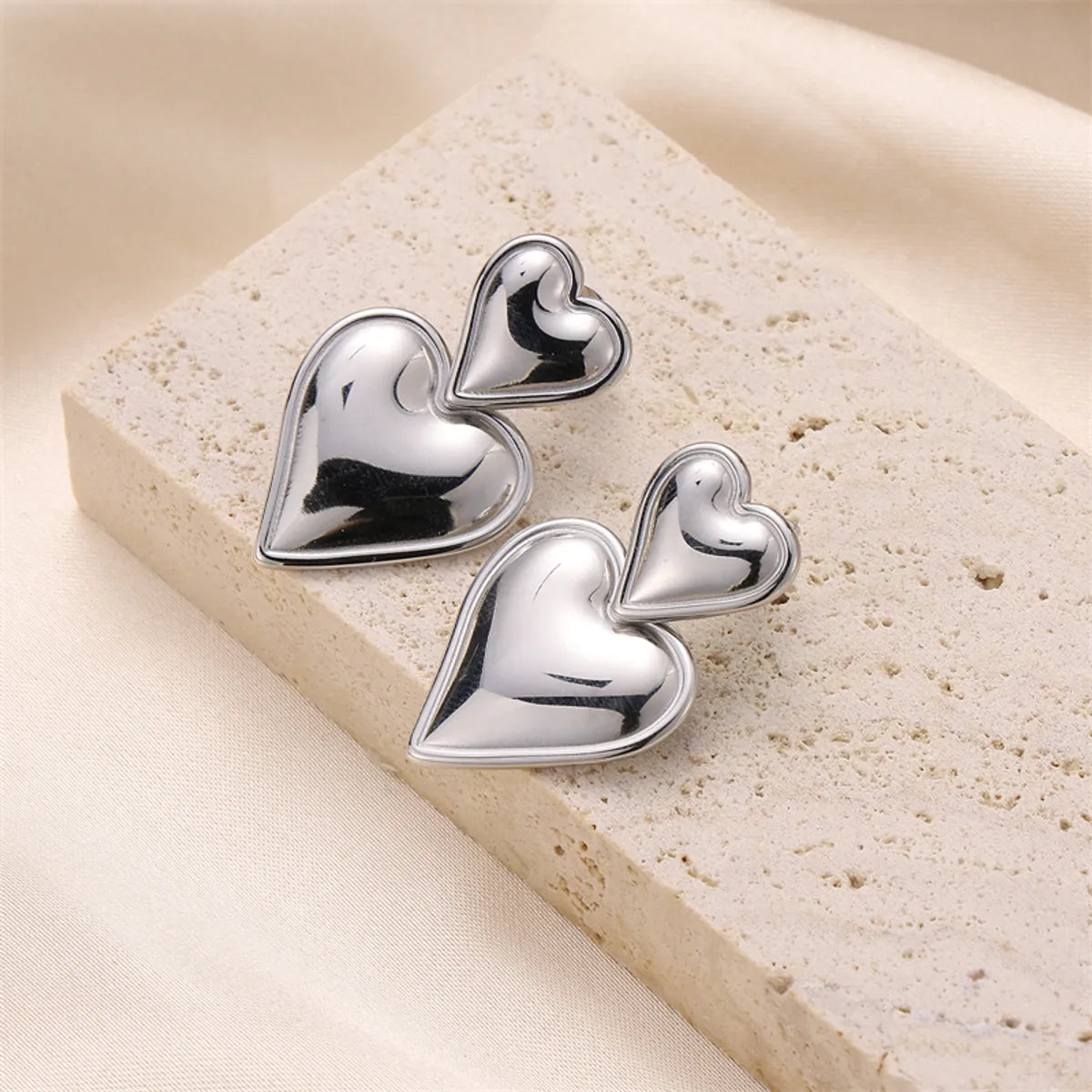 1 Pair Cute Sweet Heart Shape 304 Stainless Steel Earrings