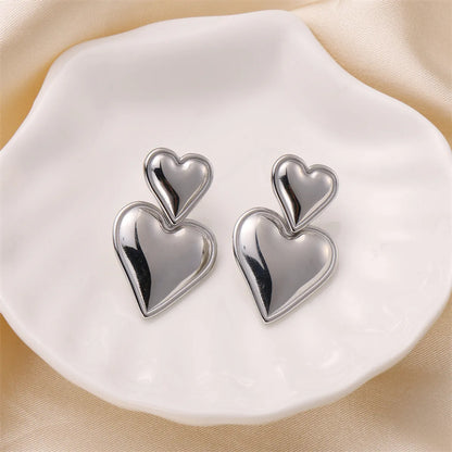 1 Pair Cute Sweet Heart Shape 304 Stainless Steel Earrings