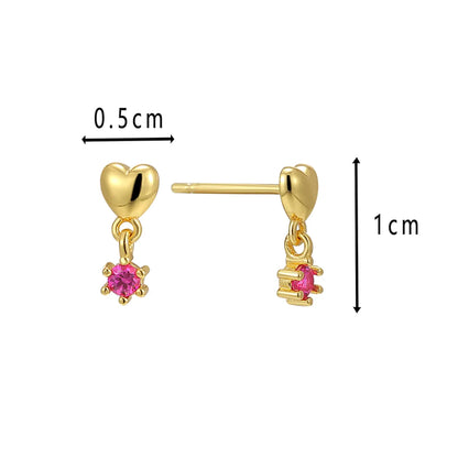 1 Pair Cute Sweet Heart Shape Sterling Silver Crystal Zircon Drop Earrings Ear Studs