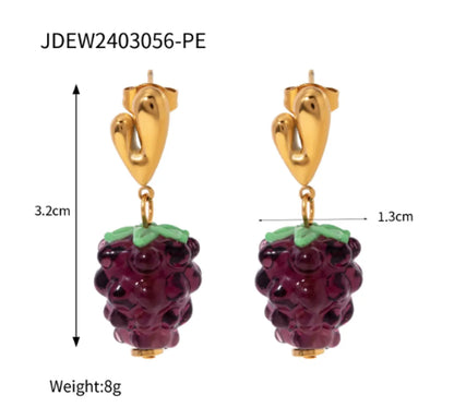 1 Pair Cute Sweet Korean Style Grape Inlay 304 Stainless Steel Resin 18K Gold Plated Drop Earrings