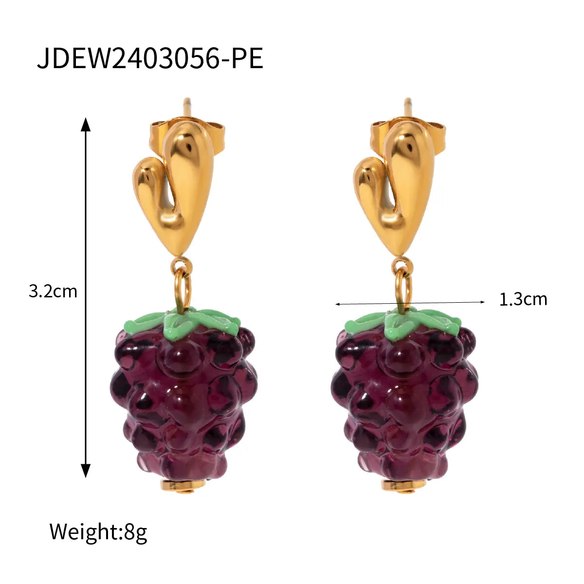 1 Pair Cute Sweet Korean Style Grape Inlay 304 Stainless Steel Resin 18K Gold Plated Drop Earrings