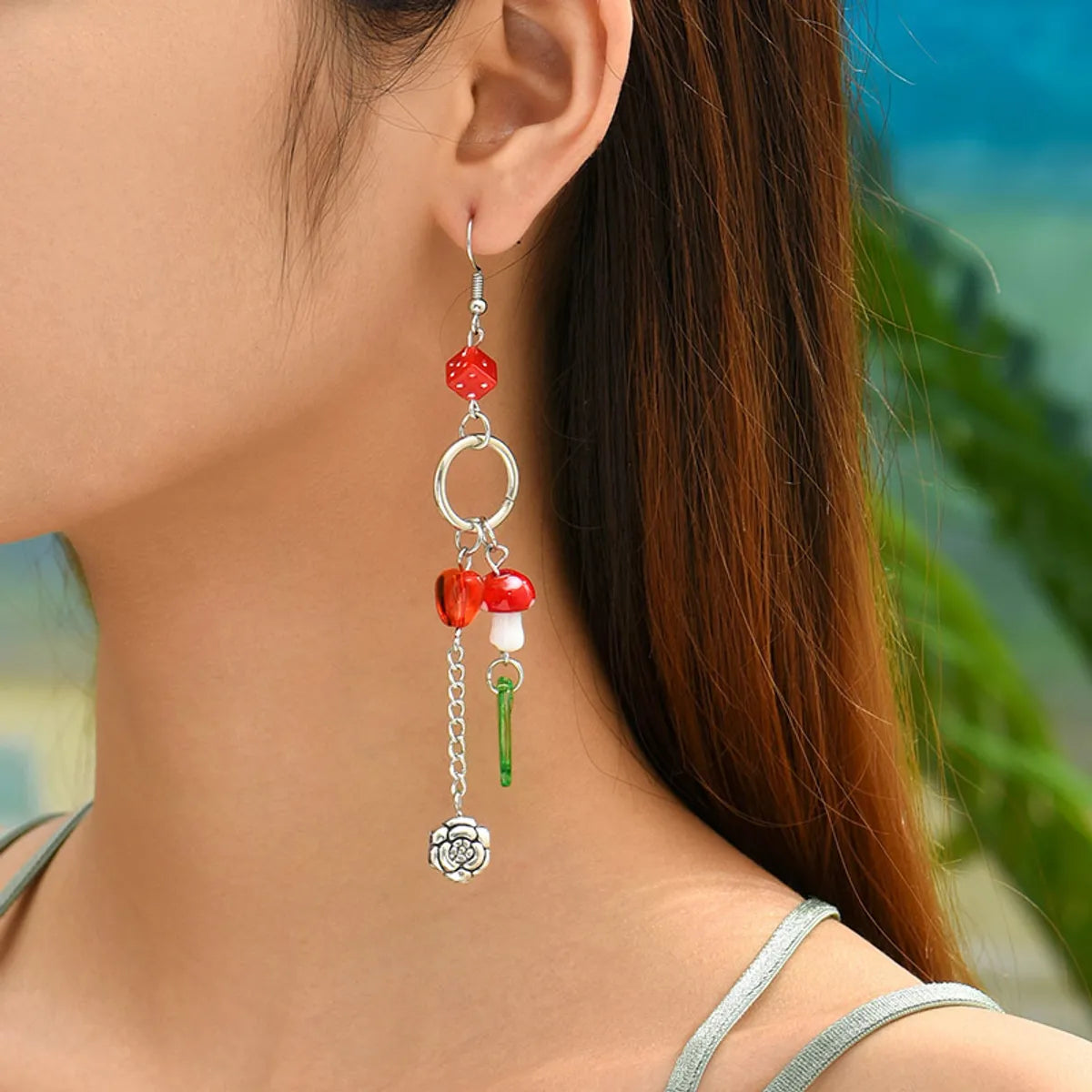 1 Pair Cute Sweet Leaf Mushroom Plating Arylic Drop Earrings