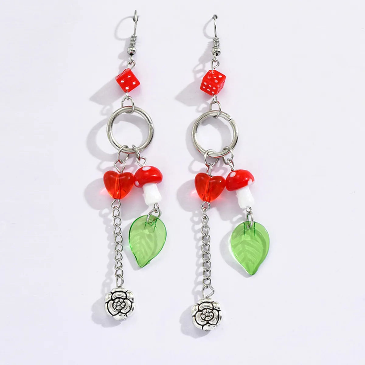 1 Pair Cute Sweet Leaf Mushroom Plating Arylic Drop Earrings