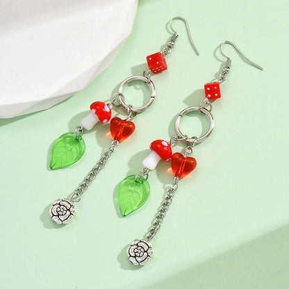 1 Pair Cute Sweet Leaf Mushroom Plating Arylic Drop Earrings