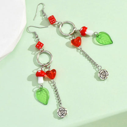 1 Pair Cute Sweet Leaf Mushroom Plating Arylic Drop Earrings