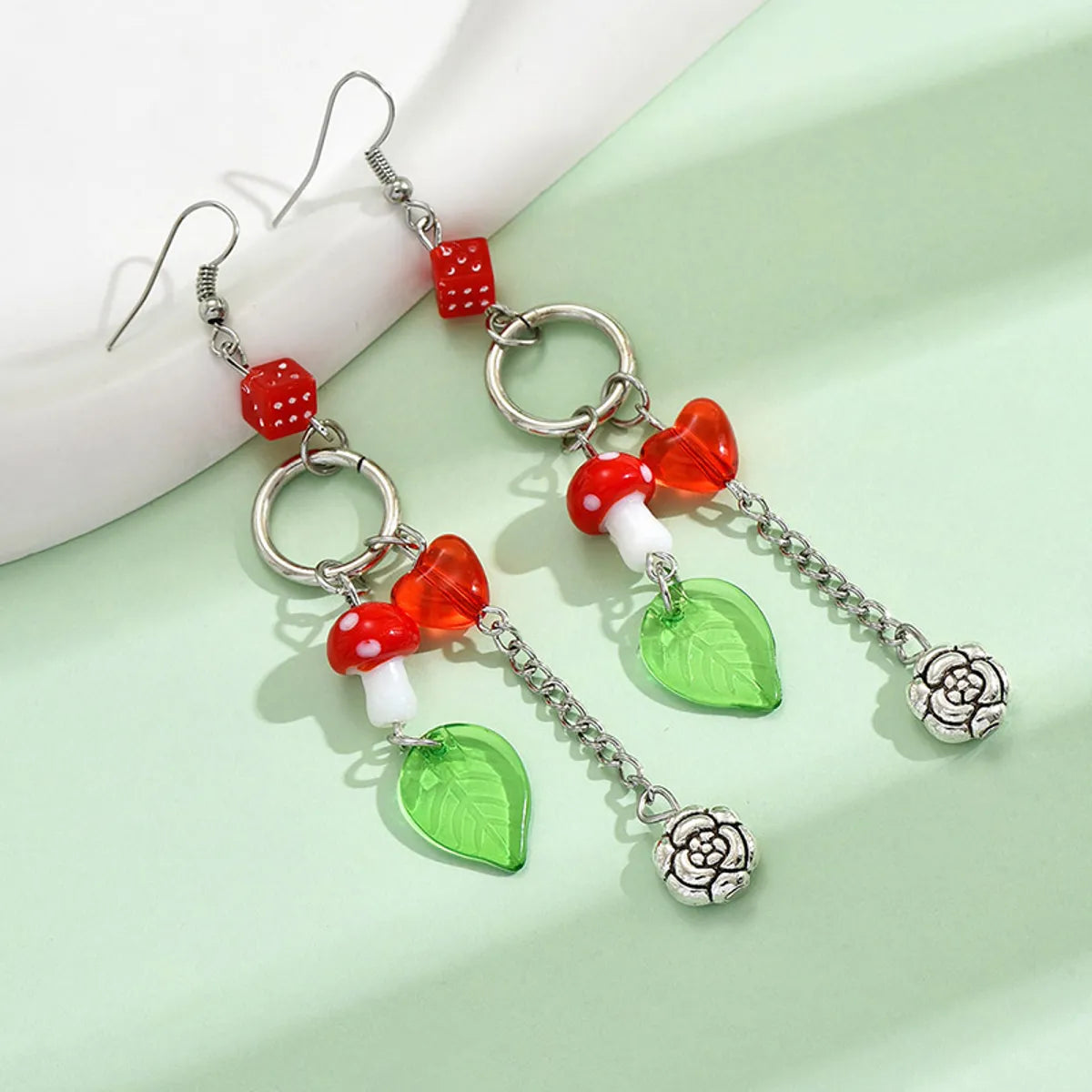 1 Pair Cute Sweet Leaf Mushroom Plating Arylic Drop Earrings