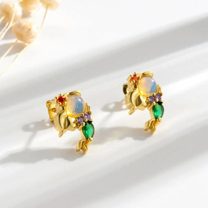 1 Pair Cute Sweet Mermaid Plating Inlay Copper Zircon 18k Gold Plated Ear Studs