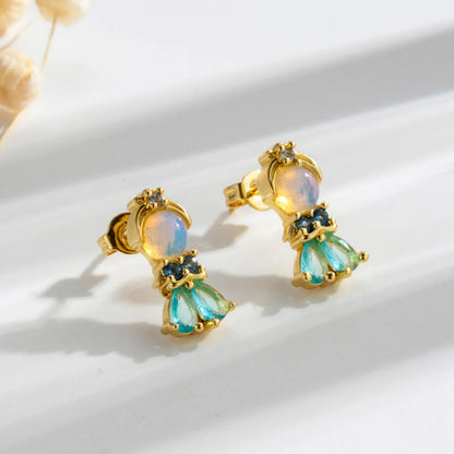 1 Pair Cute Sweet Mermaid Plating Inlay Copper Zircon 18k Gold Plated Ear Studs