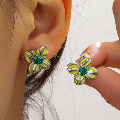 1 Pair Cute Sweet Pastoral Flower Enamel 304 Stainless Steel 18K Gold Plated Ear Studs