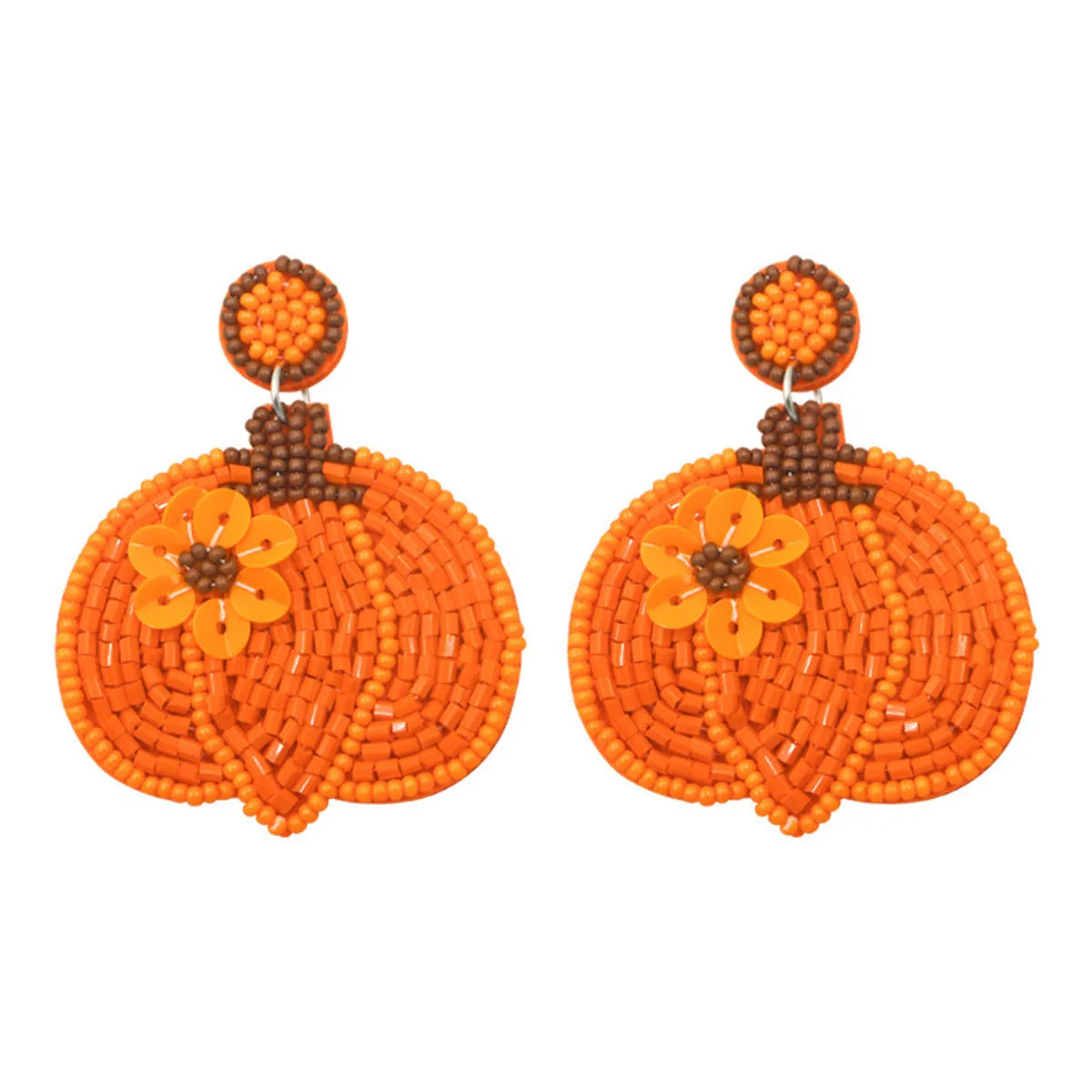 1 Pair Cute Sweet Pumpkin Leaves Flower Cloth Seed Bead Drop Earrings