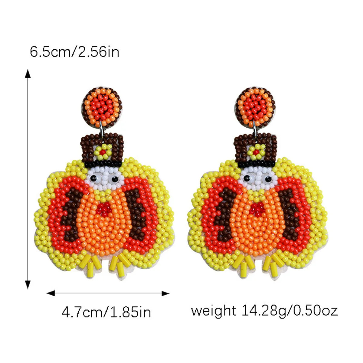 1 Pair Cute Sweet Pumpkin Leaves Flower Cloth Seed Bead Drop Earrings