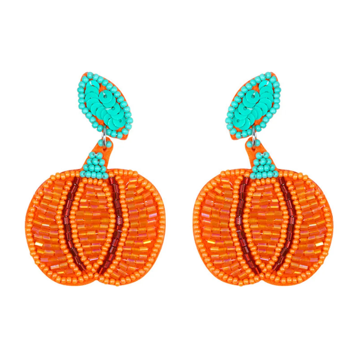 1 Pair Cute Sweet Pumpkin Leaves Flower Cloth Seed Bead Drop Earrings