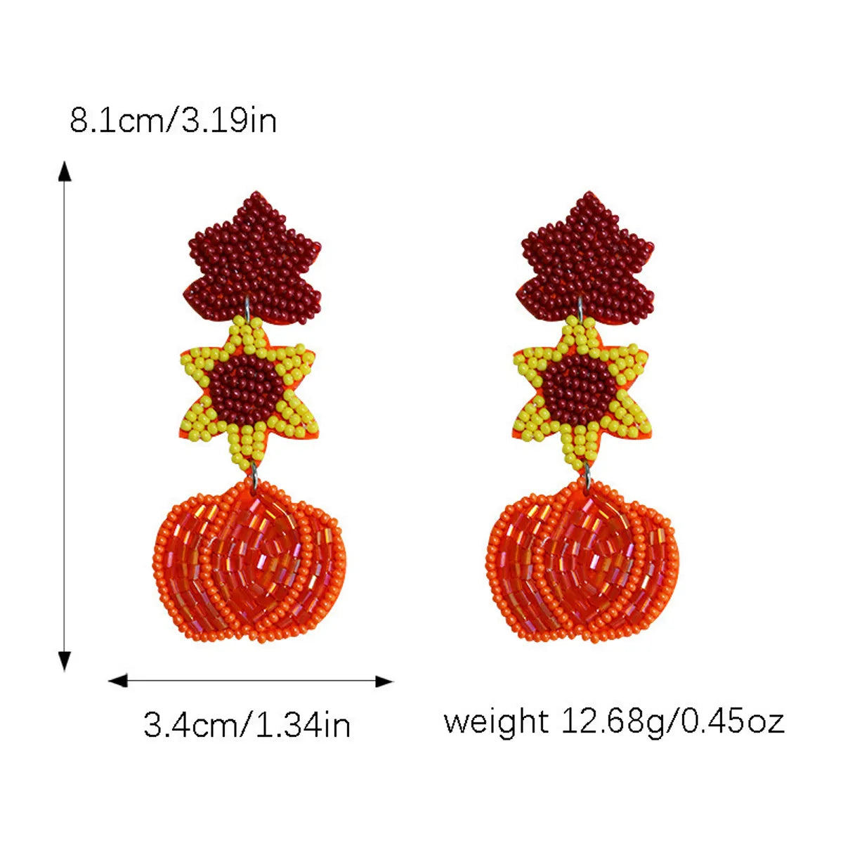 1 Pair Cute Sweet Pumpkin Leaves Flower Cloth Seed Bead Drop Earrings