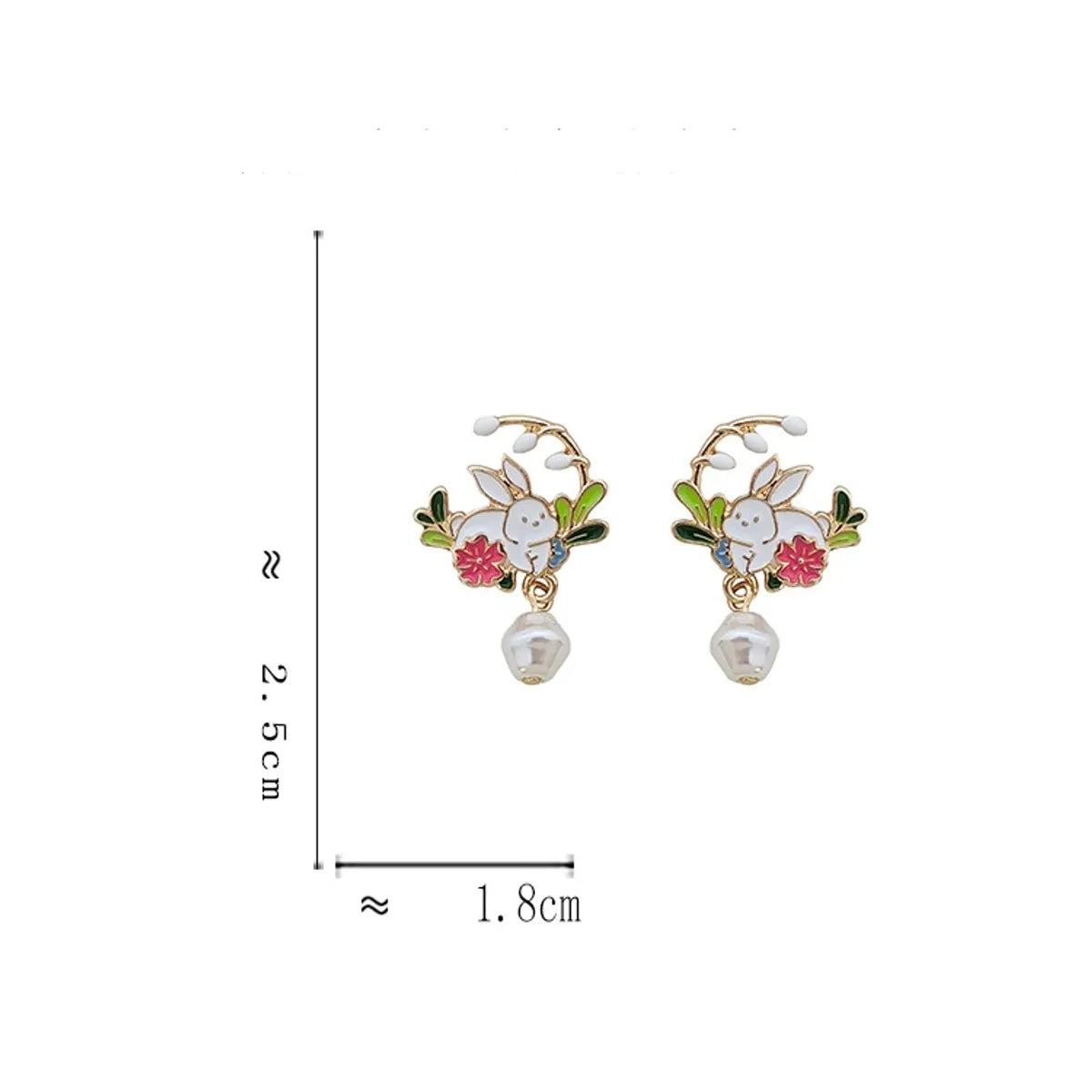 1 Pair Cute Sweet Rabbit Flower Enamel Pearl Plating Alloy Drop Earrings