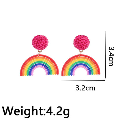 1 Pair Cute Sweet Rainbow Plastic Resin Drop Earrings