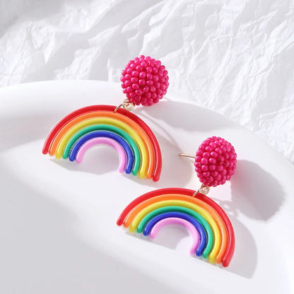 1 Pair Cute Sweet Rainbow Plastic Resin Drop Earrings