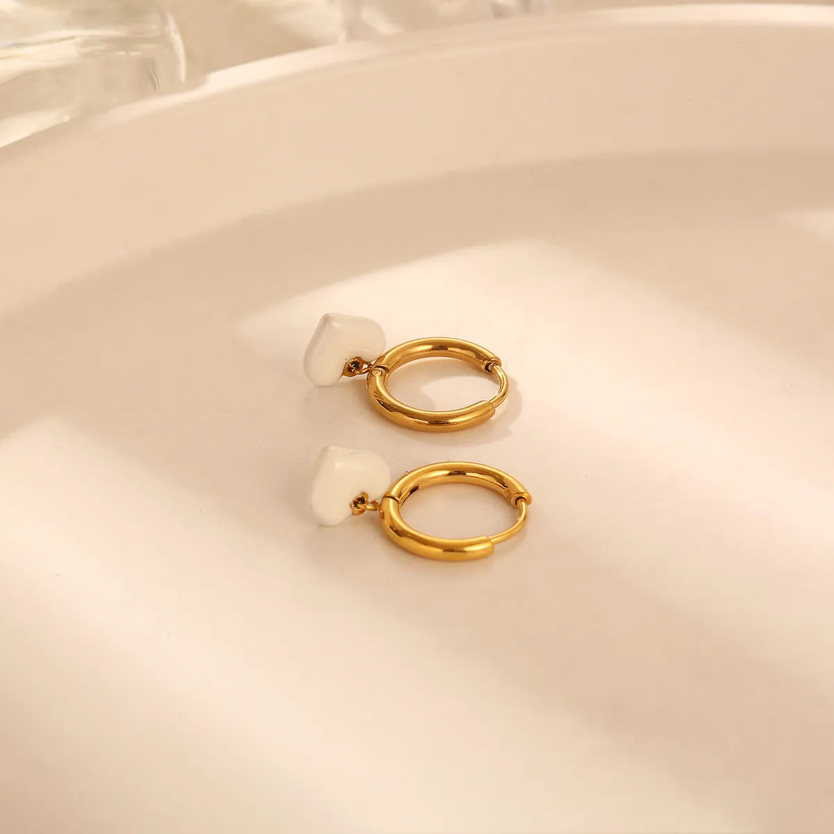 1 Pair Cute Sweet Simple Style Heart Shape Epoxy Plating Stainless Steel 18k Gold Plated Drop Earrings