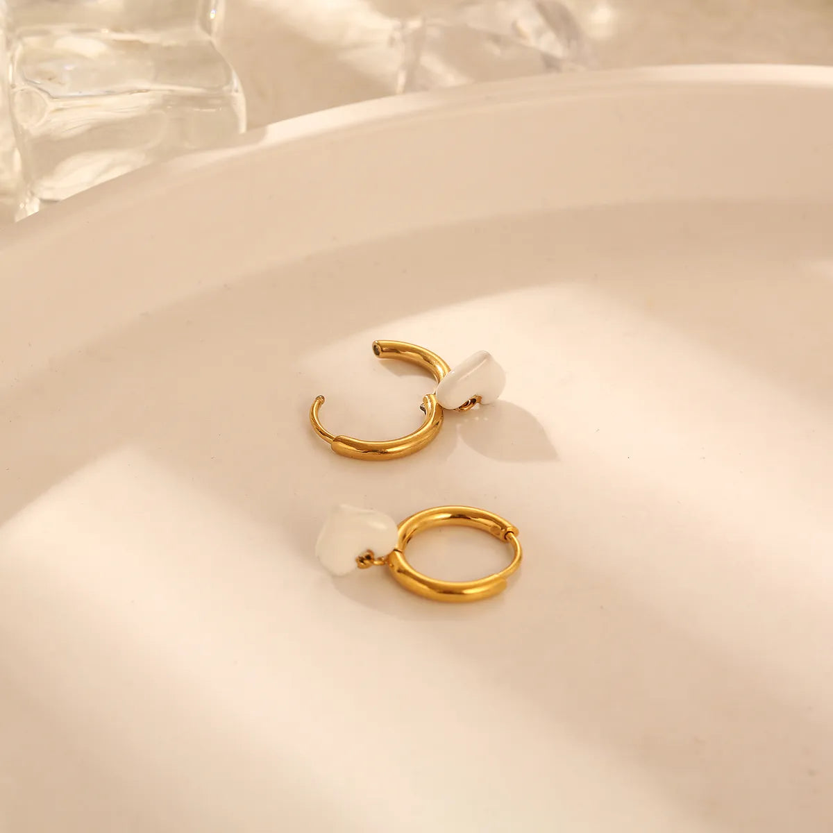 1 Pair Cute Sweet Simple Style Heart Shape Epoxy Plating Stainless Steel 18k Gold Plated Drop Earrings