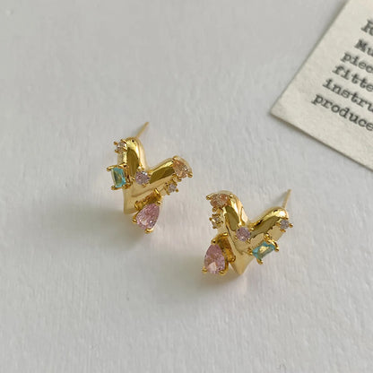 1 Pair Cute Sweet Simple Style Heart Shape Plating Inlay Copper Zircon 18K Gold Plated Drop Earrings