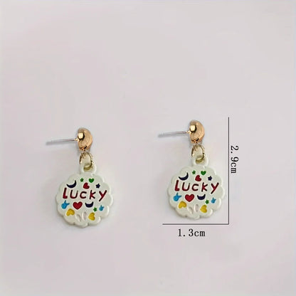 1 Pair Cute Sweet Simple Style Letter Flower Enamel Alloy Drop Earrings