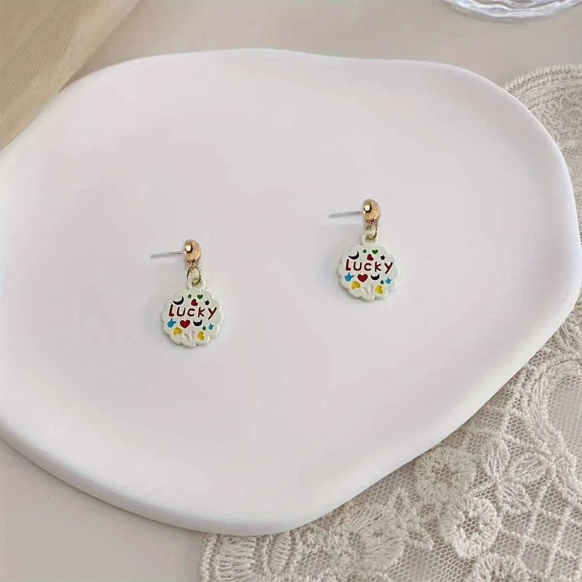 1 Pair Cute Sweet Simple Style Letter Flower Enamel Alloy Drop Earrings