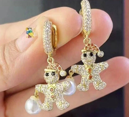 1 Pair Cute Sweet Snowman Plating Inlay Copper Zircon Drop Earrings