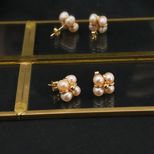 1 Pair Cute Sweet Solid Color Plating Freshwater Pearl Sterling Silver 18k Gold Plated Ear Studs