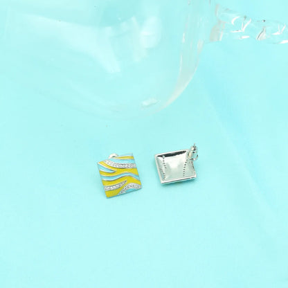 1 Pair Cute Sweet Square Enamel Plating Inlay Copper Zircon White Gold Plated Ear Studs