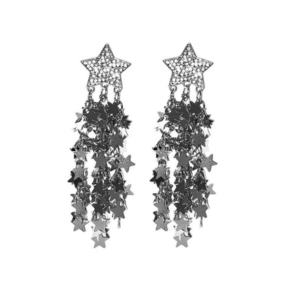 1 Pair Cute Sweet Star Inlay Alloy Zircon Drop Earrings