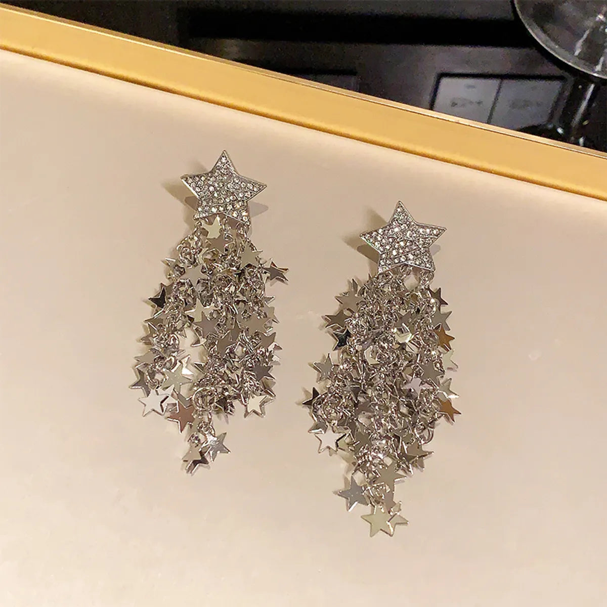 1 Pair Cute Sweet Star Inlay Alloy Zircon Drop Earrings