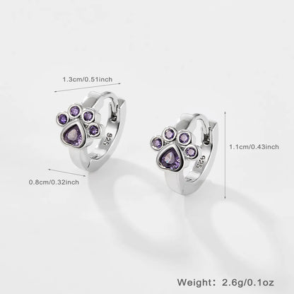 1 Pair Cute Sweet Star Paw Print Flower Sterling Silver Zircon White Gold Plated Hoop Earrings Ear Studs