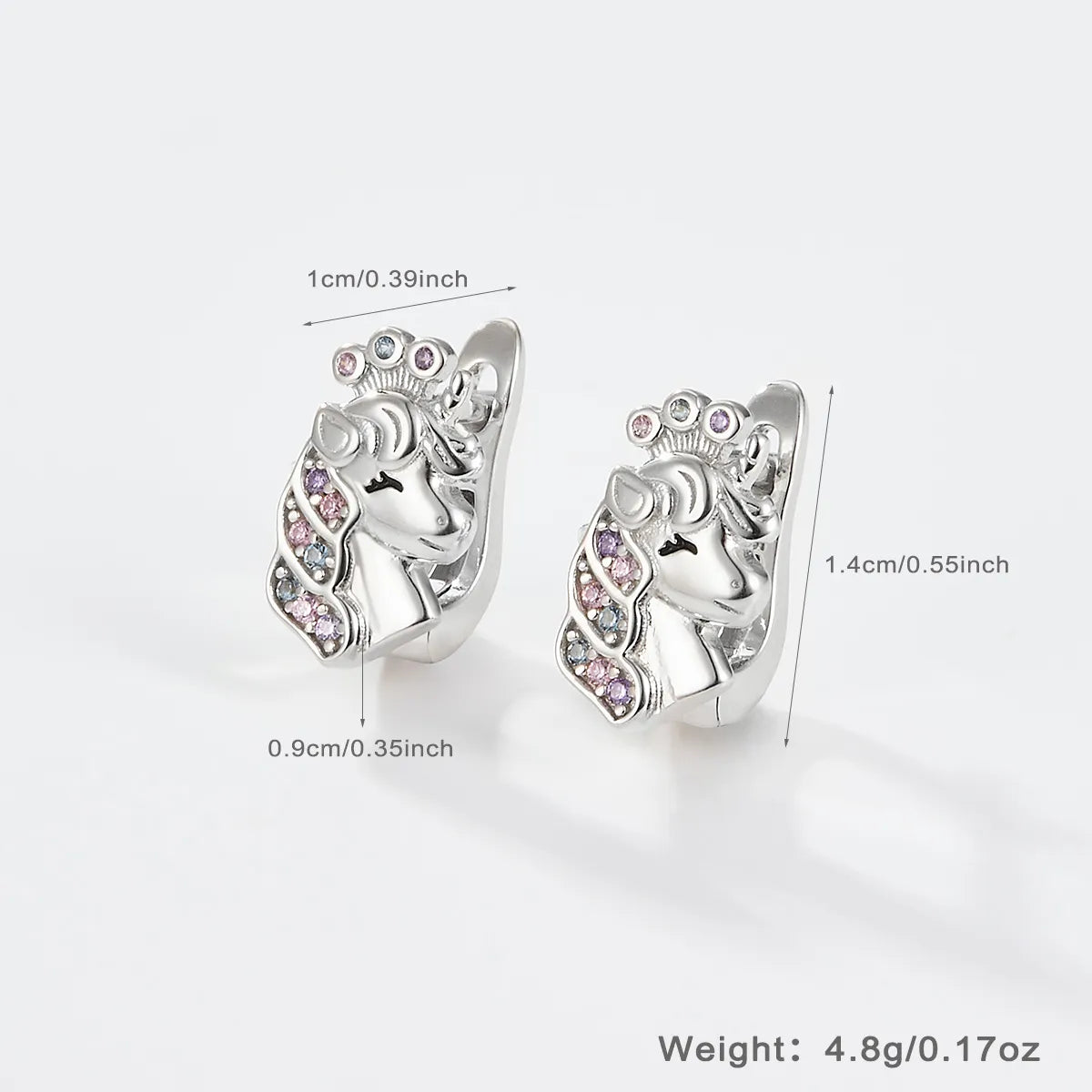 1 Pair Cute Sweet Star Paw Print Flower Sterling Silver Zircon White Gold Plated Hoop Earrings Ear Studs