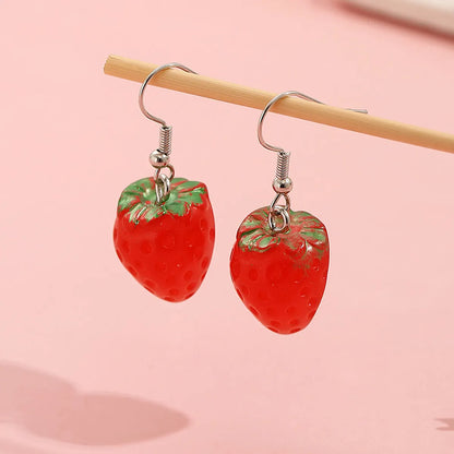 1 Pair Cute Sweet Strawberry Resin Drop Earrings