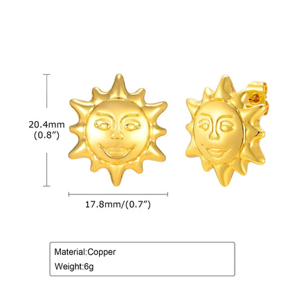 1 Pair Cute Sweet Sun Plating 201 Stainless Steel 18K Gold Plated Ear Studs