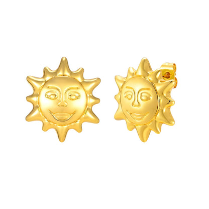 1 Pair Cute Sweet Sun Plating 201 Stainless Steel 18K Gold Plated Ear Studs