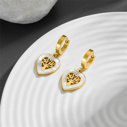 1 Pair Cute Sweet Tree Heart Shape Plating Hollow Out Titanium Steel Drop Earrings