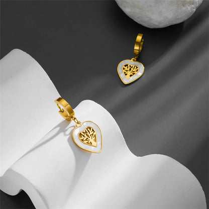 1 Pair Cute Sweet Tree Heart Shape Plating Hollow Out Titanium Steel Drop Earrings