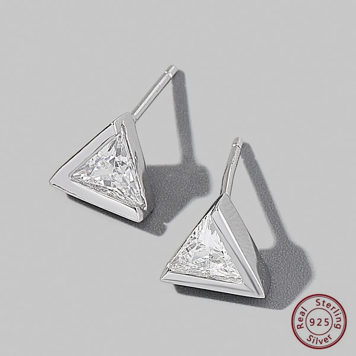 1 Pair Cute Sweet Triangle Heart Shape Plating Inlay Sterling Silver Zircon White Gold Plated Rhodium Plated Ear Studs