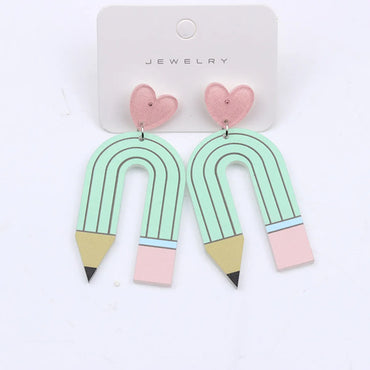 1 Pair Cute U Shape Heart Shape Pencil Printing Spray Paint Arylic Drop Earrings