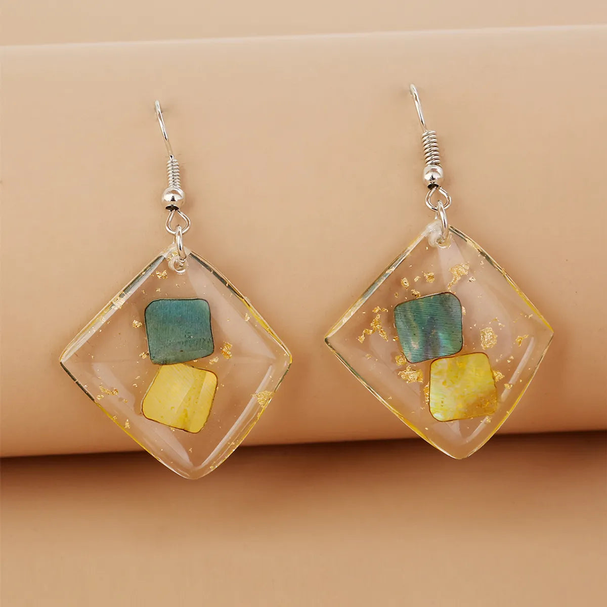 1 Pair Cute Vacation Beach Square Flower Resin Drop Earrings Ear Studs