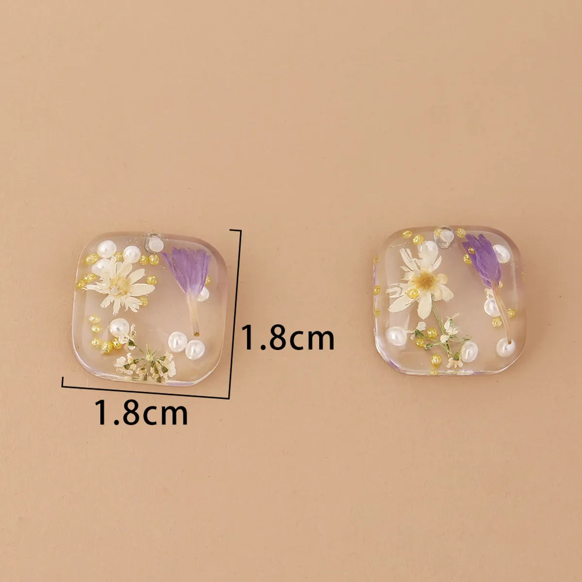 1 Pair Cute Vacation Beach Square Flower Resin Drop Earrings Ear Studs