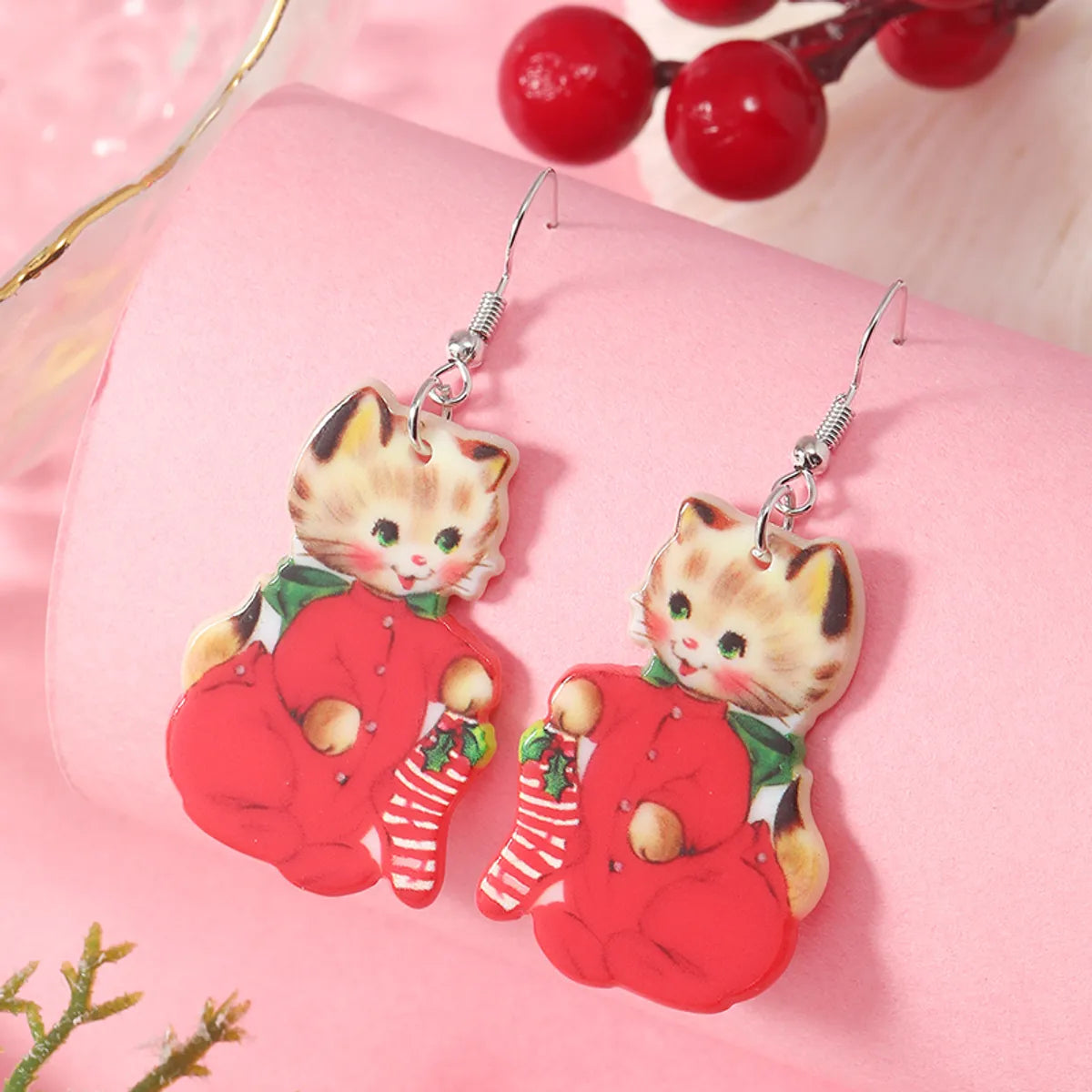 1 Pair Cute Vacation Cat Arylic Drop Earrings